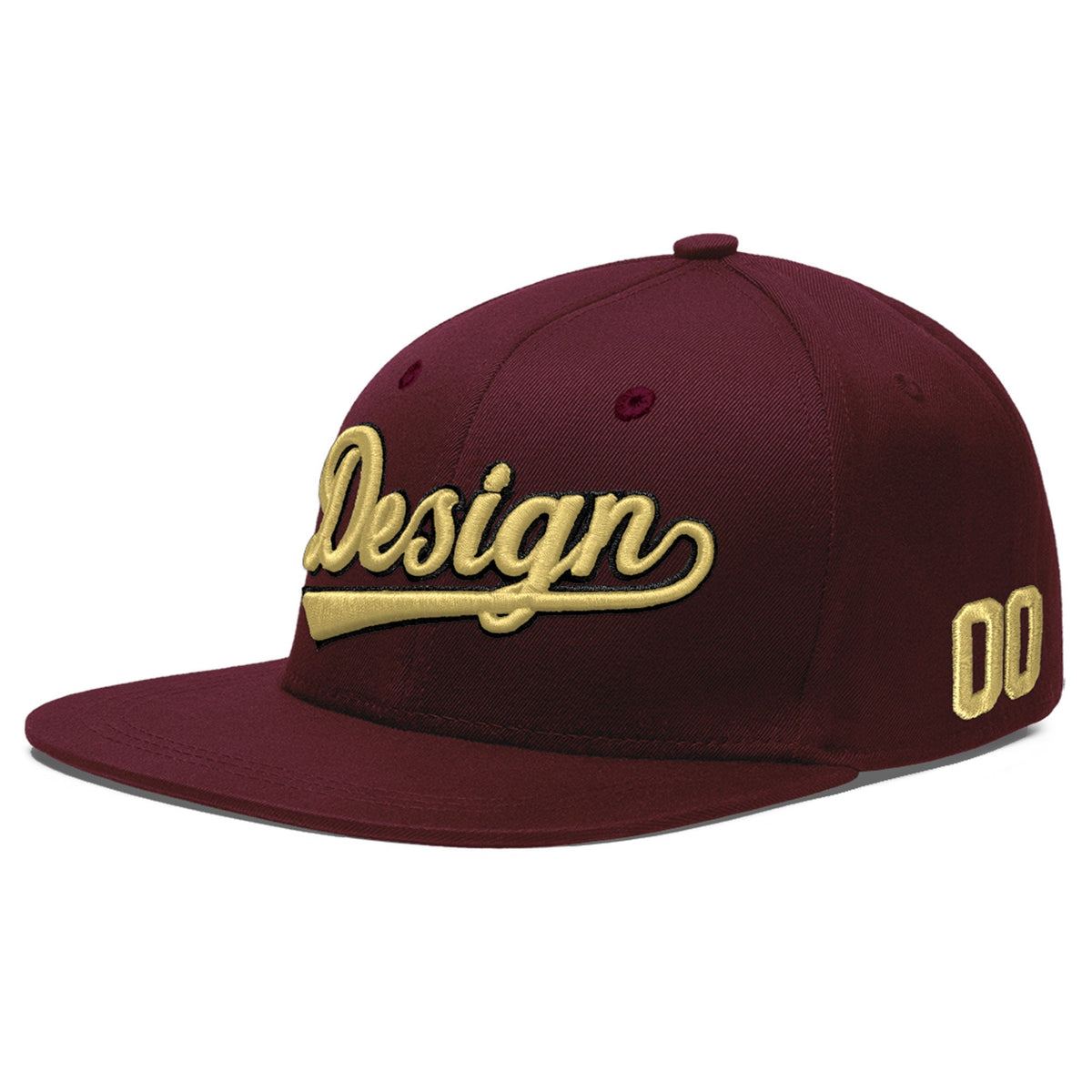 Custom Burgundy 3D Puff Embroidery Flat Embroidery Casual Sport Baseball Cap