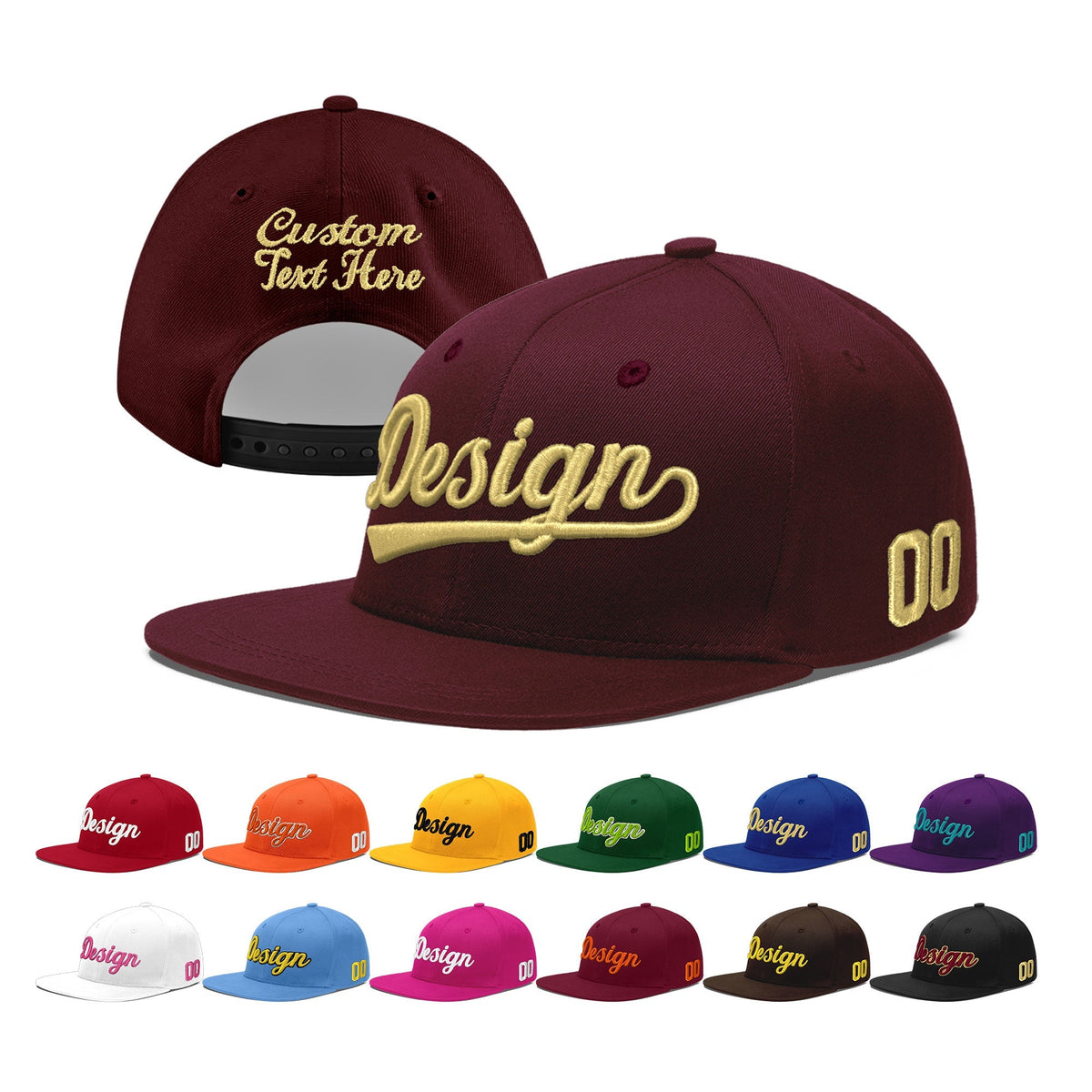 Custom Burgundy 3D Puff Embroidery Flat Embroidery Casual Sport Baseball Cap