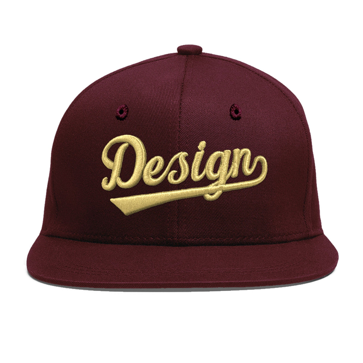 Custom Burgundy 3D Puff Embroidery Flat Embroidery Casual Sport Baseball Cap