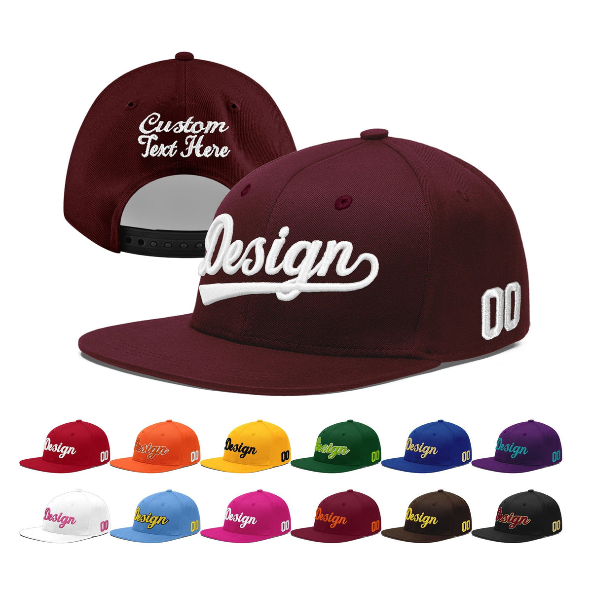 Custom Burgundy 3D Puff Embroidery Flat Embroidery Casual Sport Baseball Cap