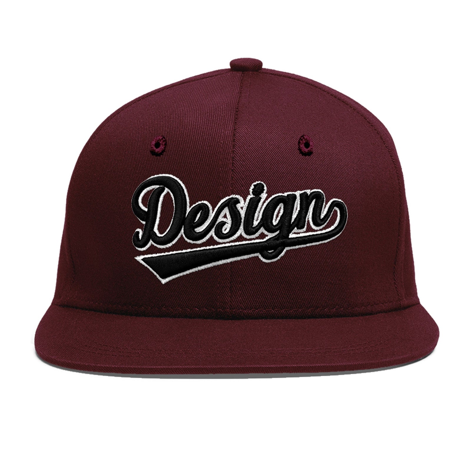 Custom Burgundy 3D Puff Embroidery Flat Embroidery Casual Sport Baseball Cap