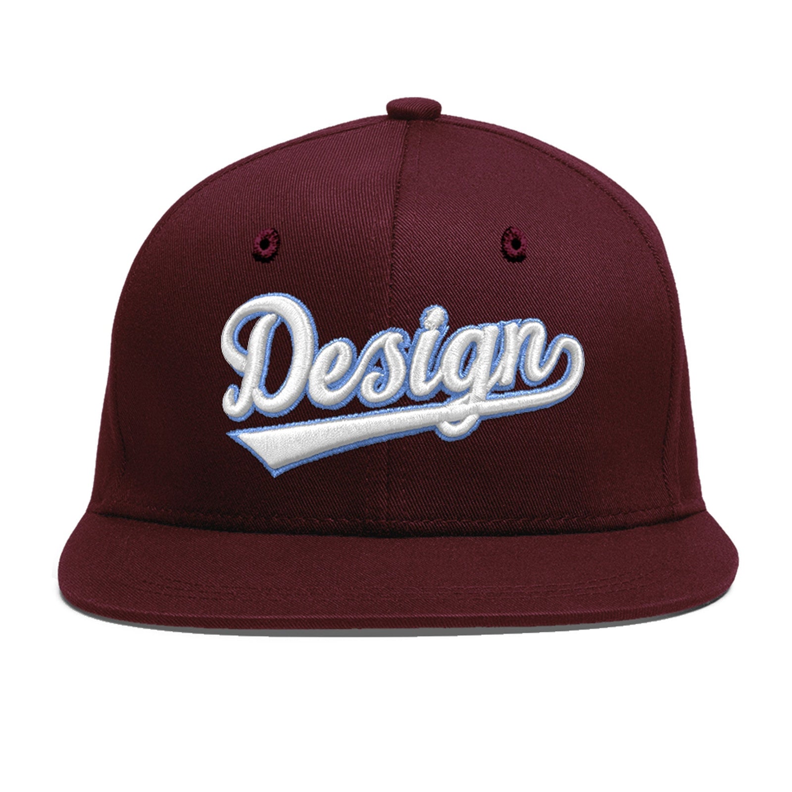 Custom Burgundy 3D Puff Embroidery Flat Embroidery Casual Sport Baseball Cap