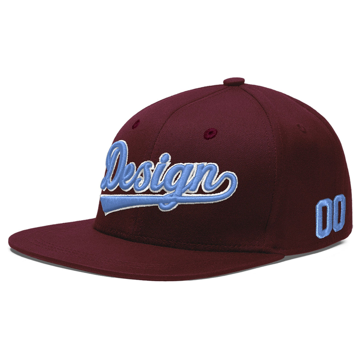Custom Burgundy 3D Puff Embroidery Flat Embroidery Casual Sport Baseball Cap