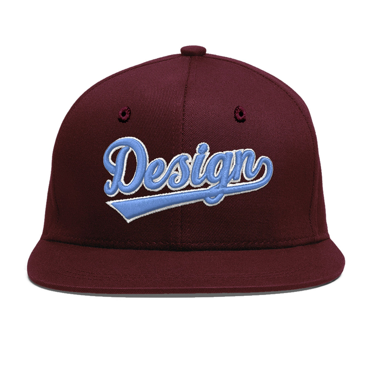 Custom Burgundy 3D Puff Embroidery Flat Embroidery Casual Sport Baseball Cap