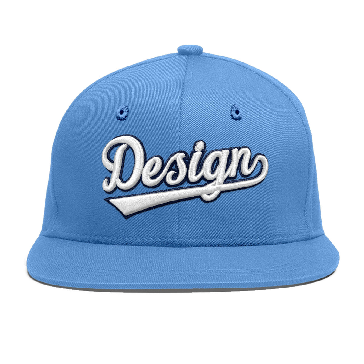 Custom Powder Blue 3D Puff Embroidery Flat Embroidery Casual Sport Baseball Cap