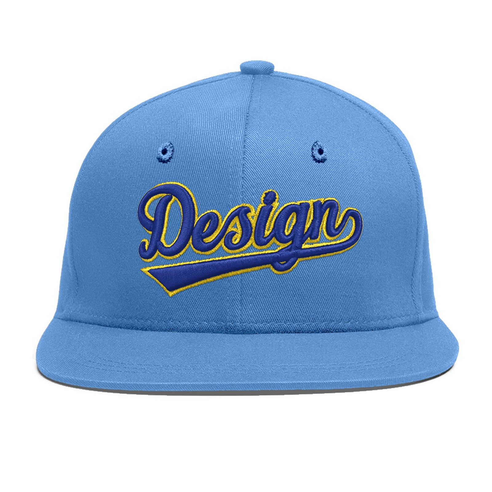Custom Powder Blue 3D Puff Embroidery Flat Embroidery Casual Sport Baseball Cap