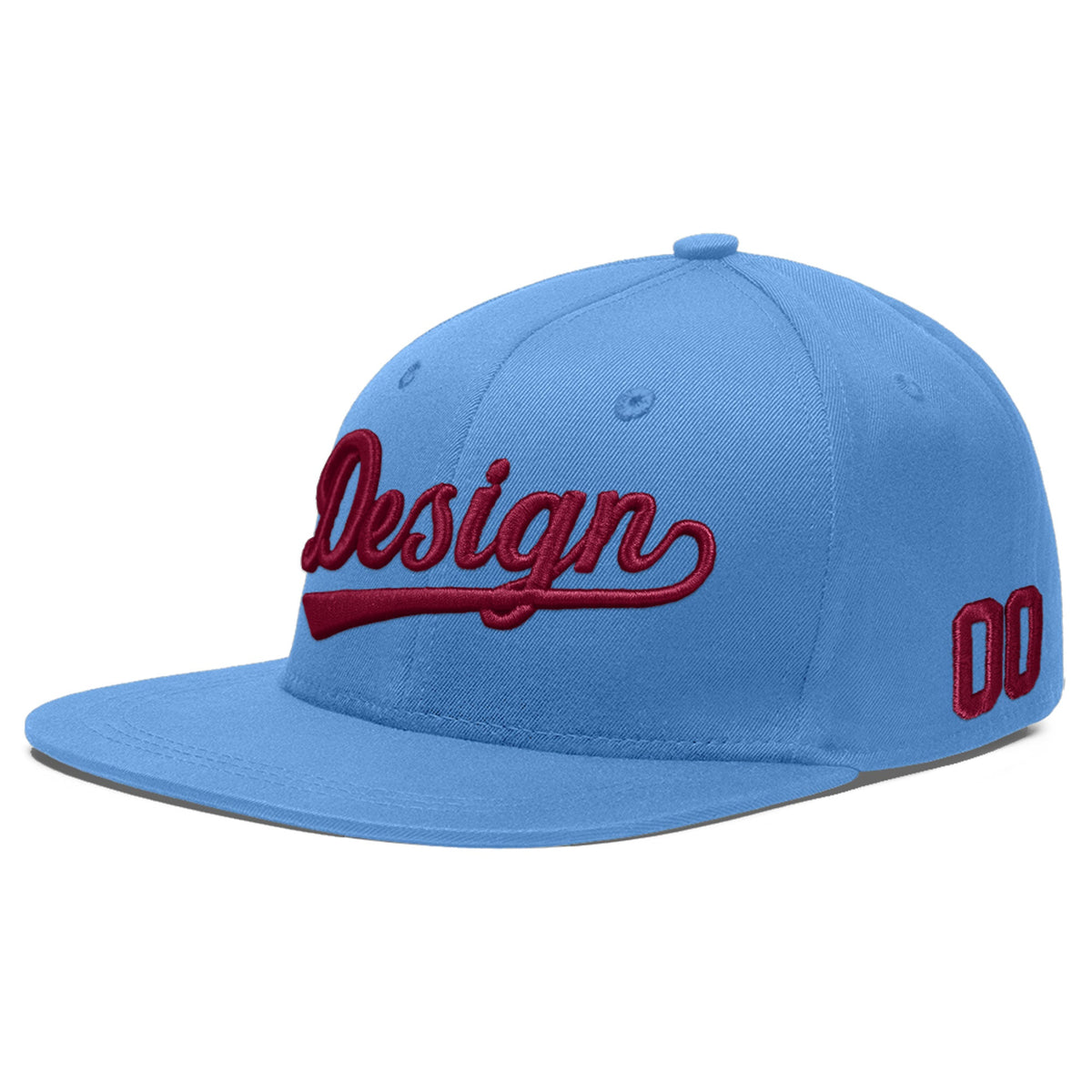 Custom Powder Blue 3D Puff Embroidery Flat Embroidery Casual Sport Baseball Cap