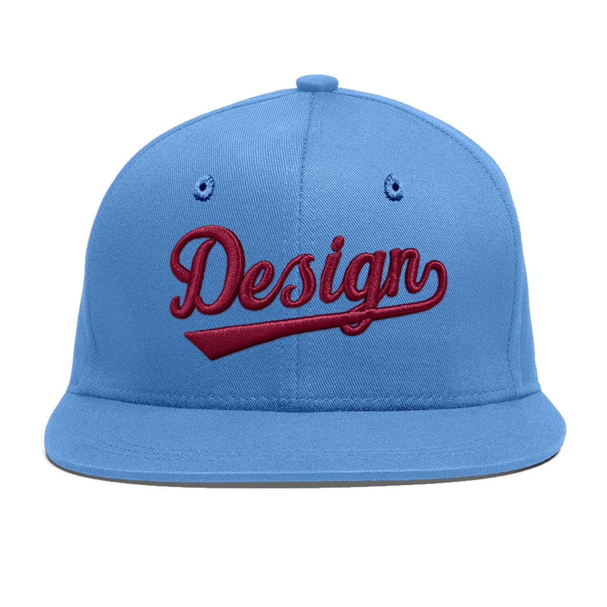 Custom Powder Blue 3D Puff Embroidery Flat Embroidery Casual Sport Baseball Cap