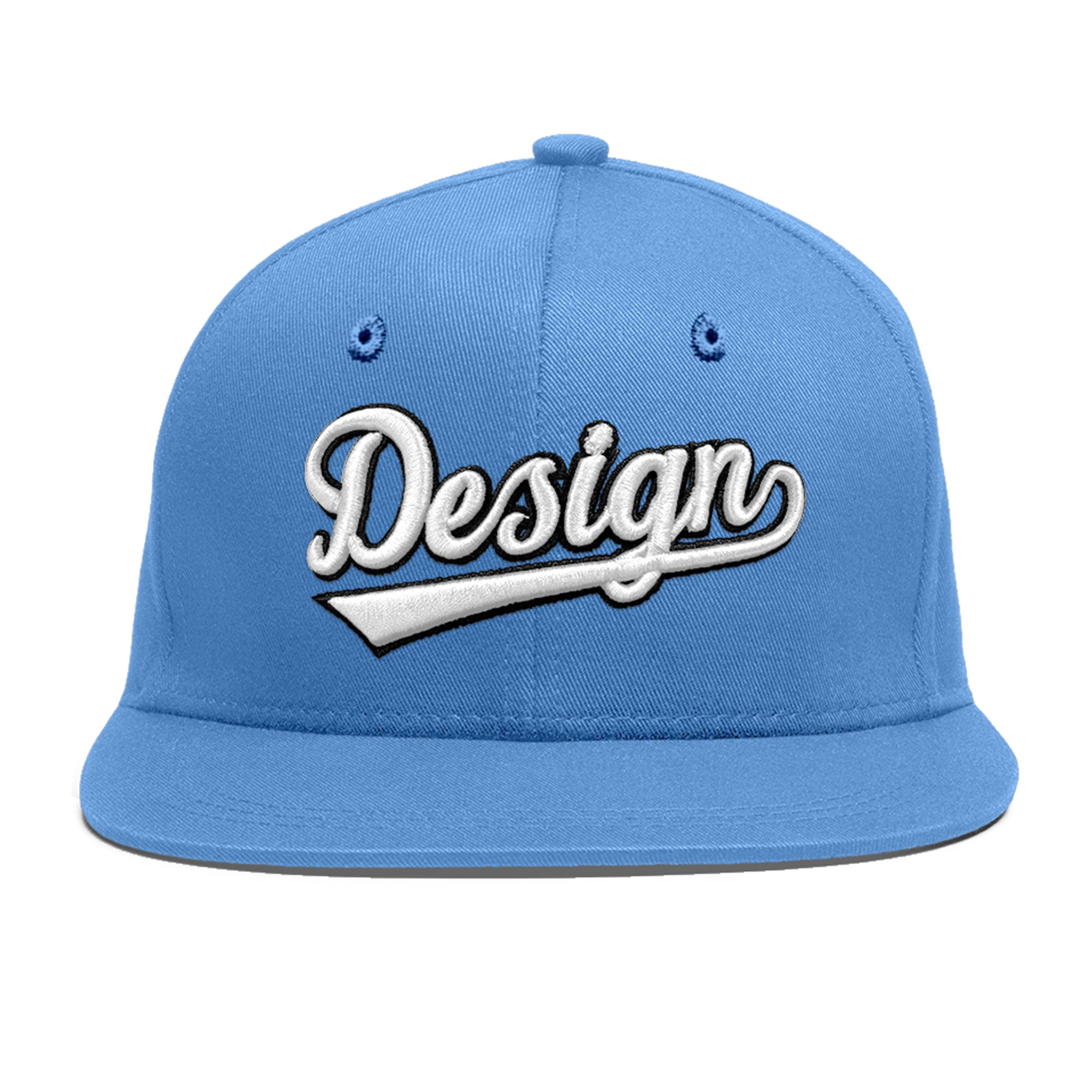 Custom Powder Blue 3D Puff Embroidery Flat Embroidery Casual Sport Baseball Cap