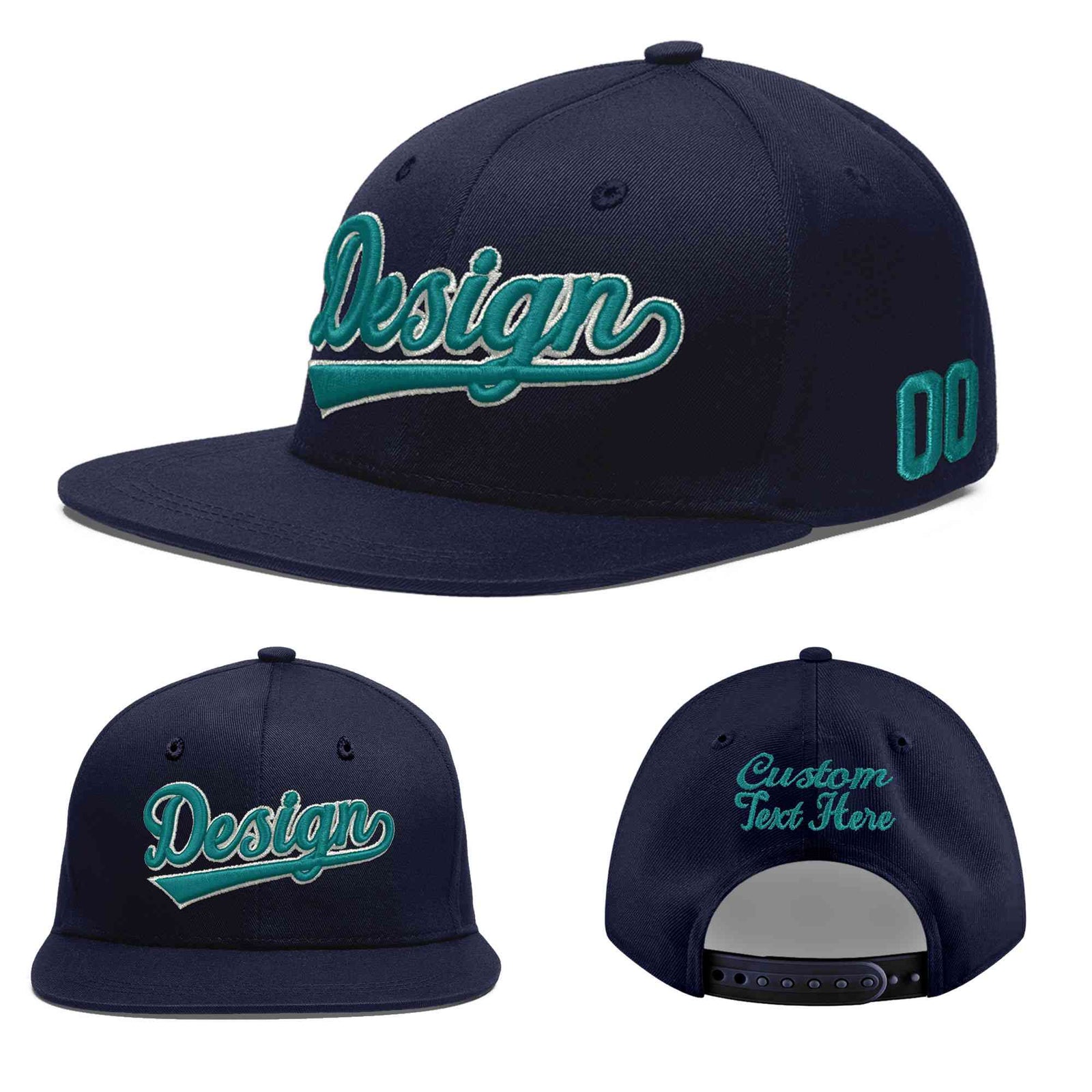 Custom Navy 3D Puff Embroidery Flat Embroidery Casual Sport Baseball Cap