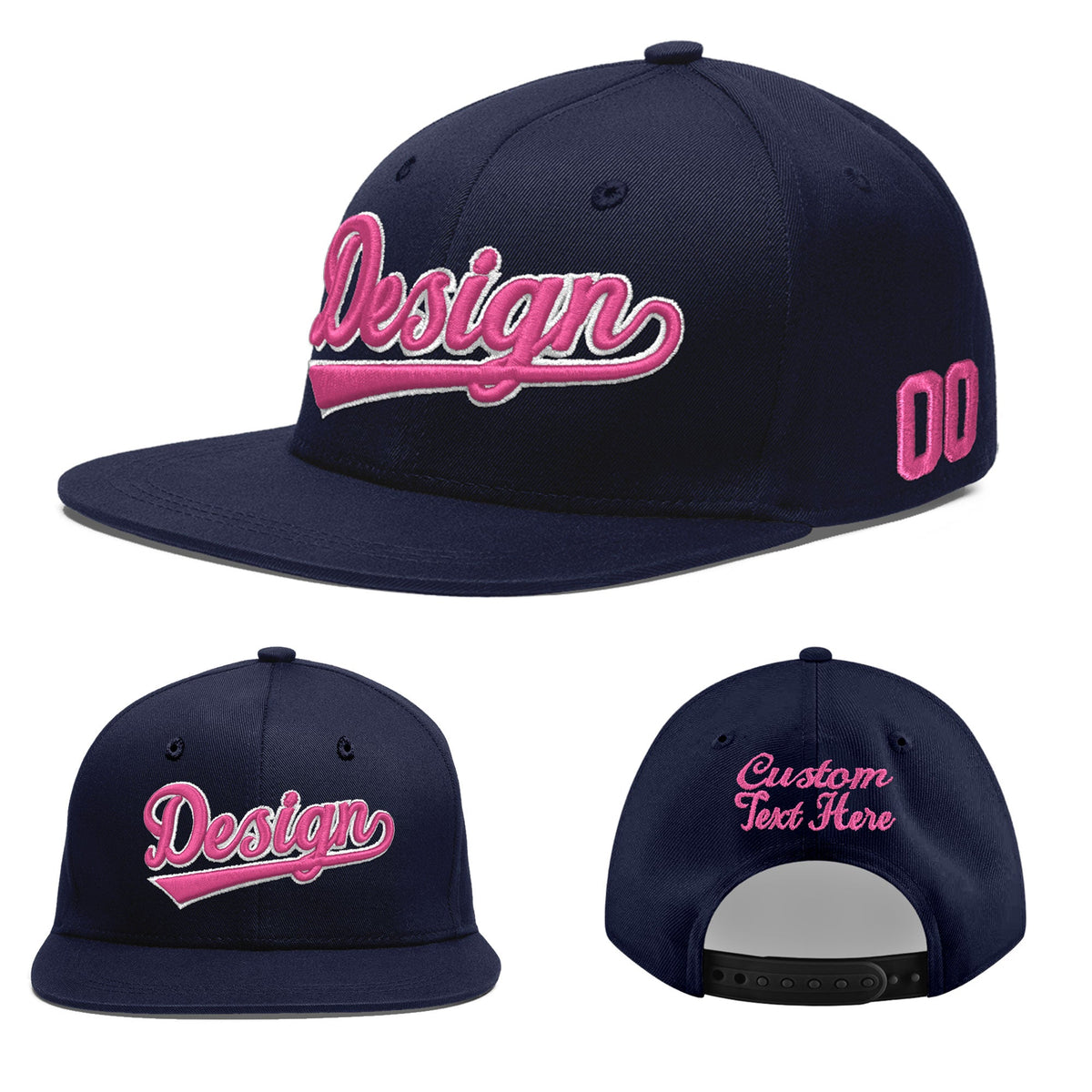 Custom Navy 3D Puff Embroidery Flat Embroidery Casual Sport Baseball Cap