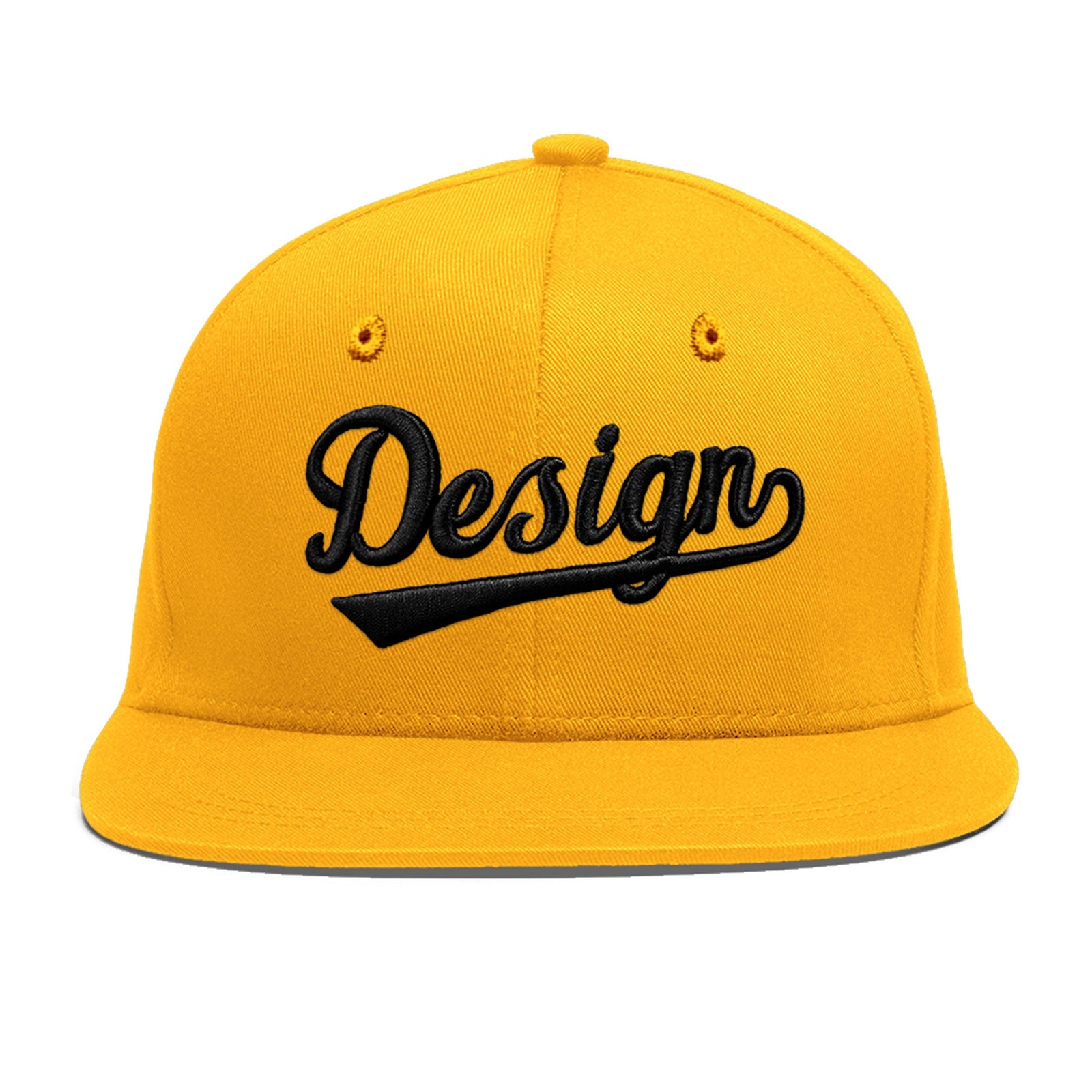 Custom Yellow 3D Puff Embroidery Flat Embroidery Casual Sport Baseball Cap