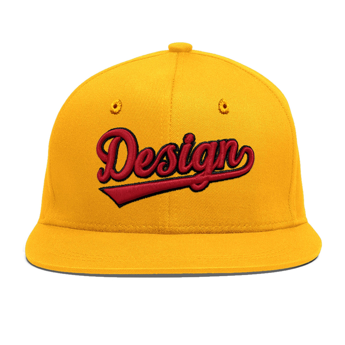 Custom Yellow 3D Puff Embroidery Flat Embroidery Casual Sport Baseball Cap
