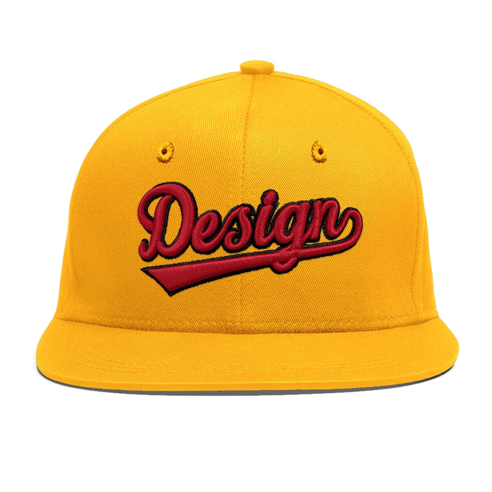 Custom Yellow 3D Puff Embroidery Flat Embroidery Casual Sport Baseball Cap