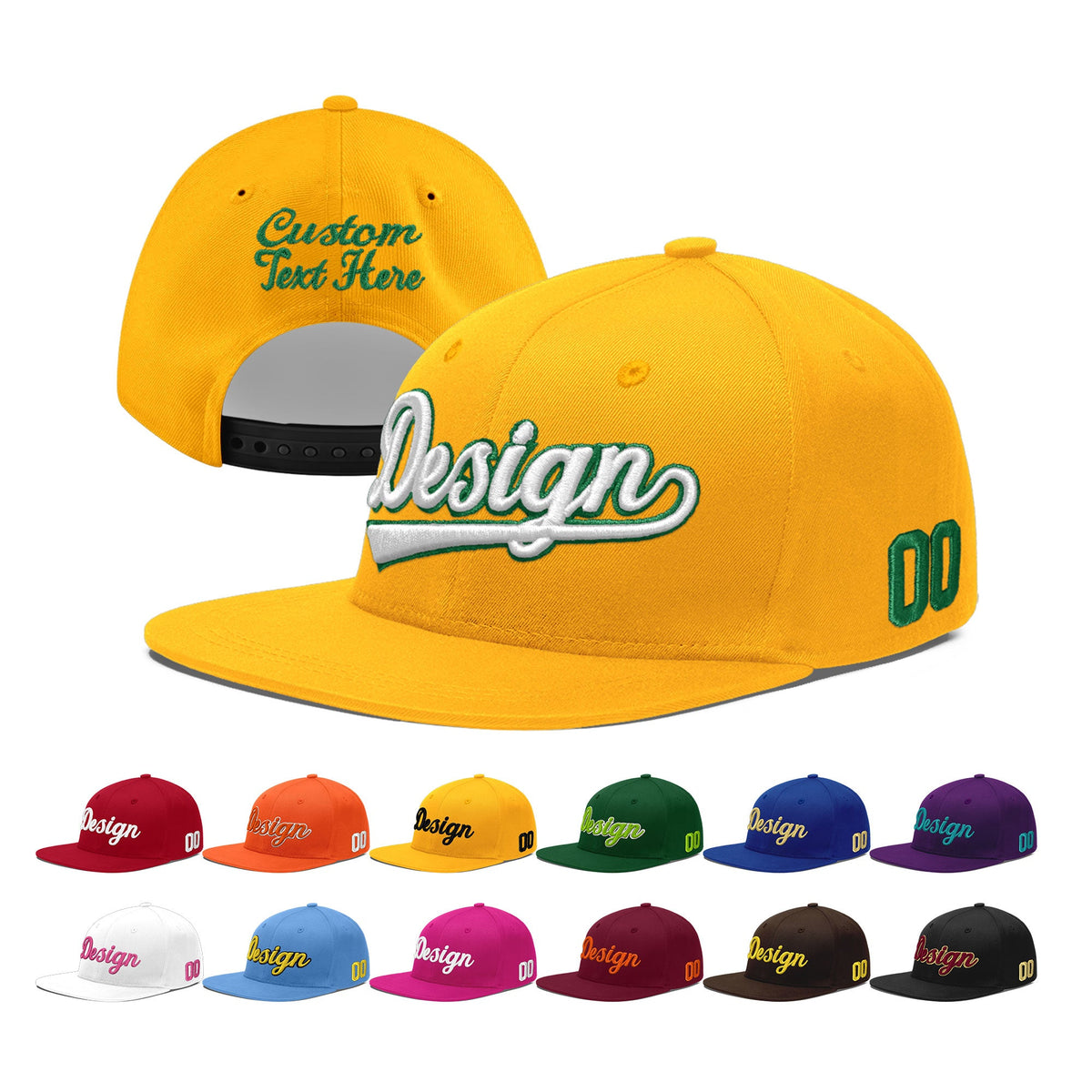 Custom Yellow 3D Puff Embroidery Flat Embroidery Casual Sport Baseball Cap