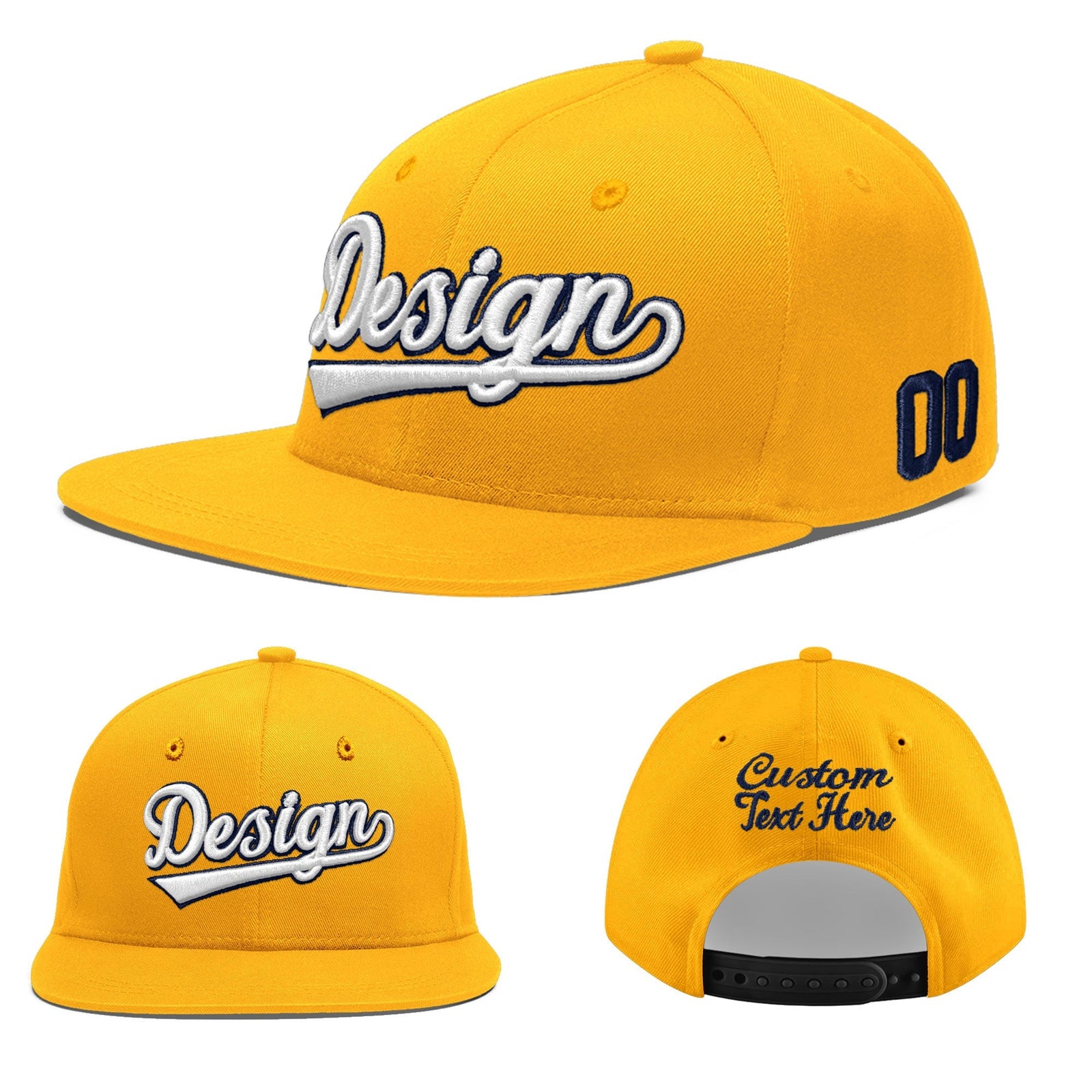 Custom Yellow 3D Puff Embroidery Flat Embroidery Casual Sport Baseball Cap