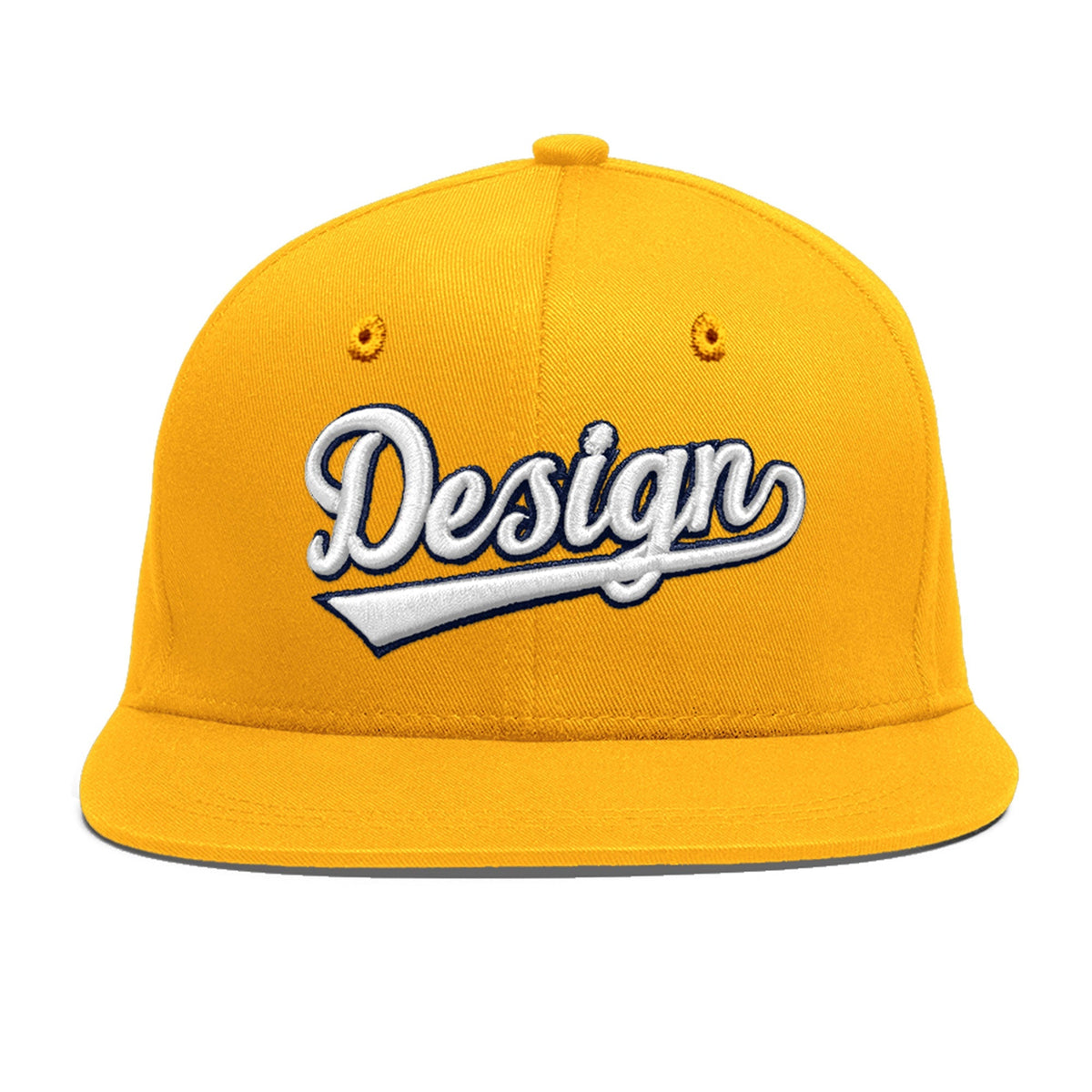 Custom Yellow 3D Puff Embroidery Flat Embroidery Casual Sport Baseball Cap