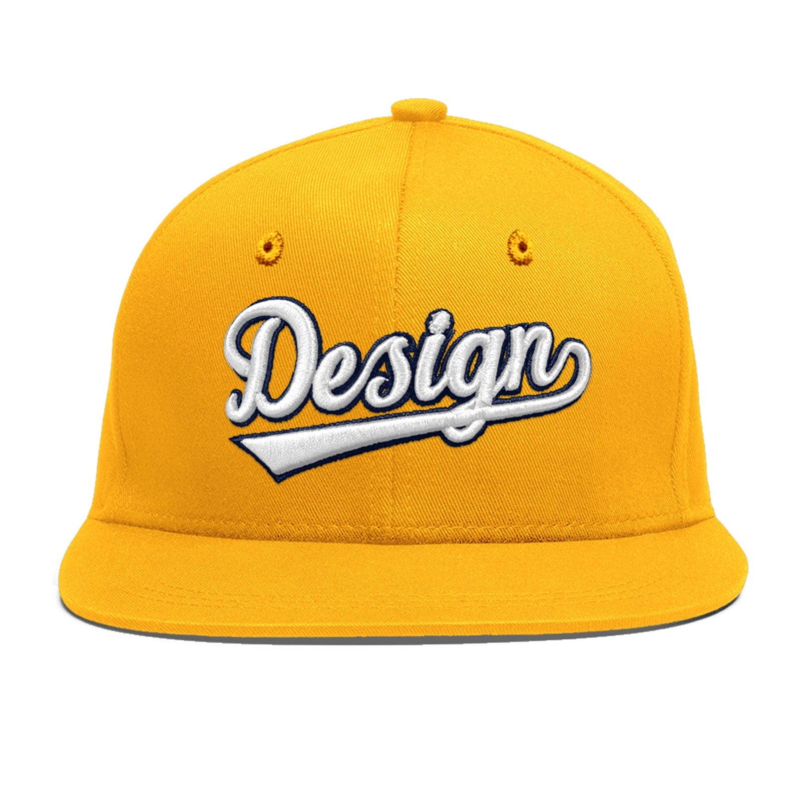 Custom Yellow 3D Puff Embroidery Flat Embroidery Casual Sport Baseball Cap