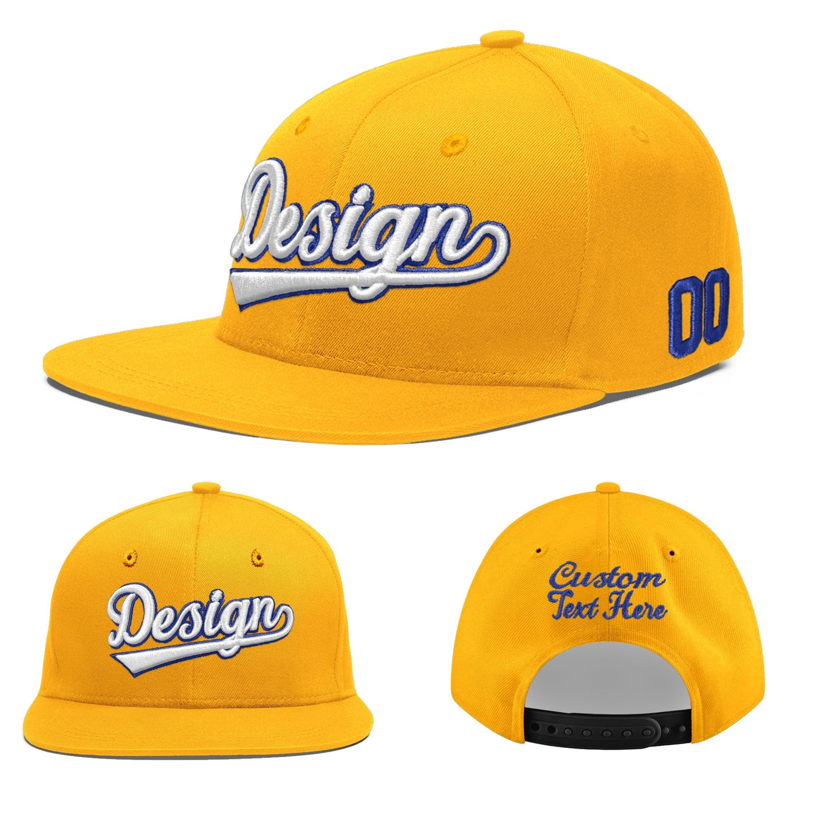 Custom Yellow 3D Puff Embroidery Flat Embroidery Casual Sport Baseball Cap