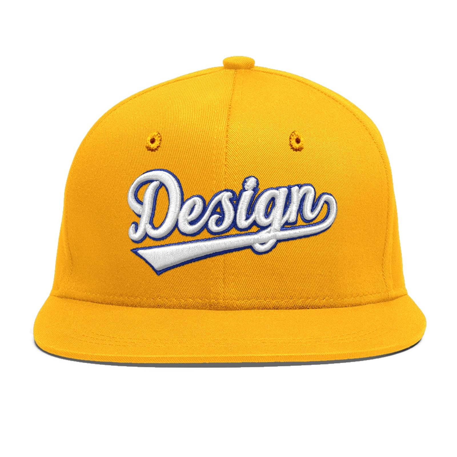 Custom Yellow 3D Puff Embroidery Flat Embroidery Casual Sport Baseball Cap