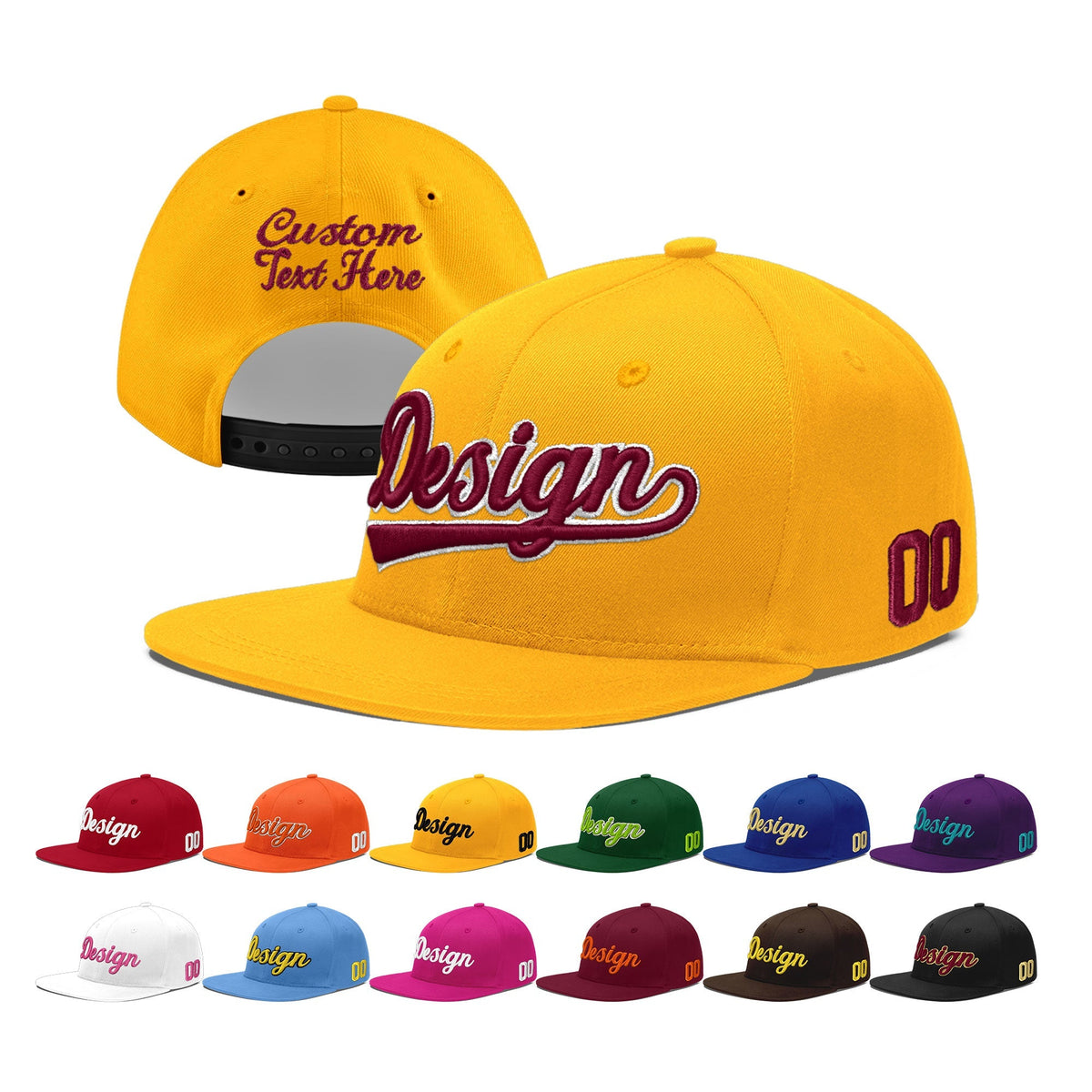 Custom Yellow 3D Puff Embroidery Flat Embroidery Casual Sport Baseball Cap