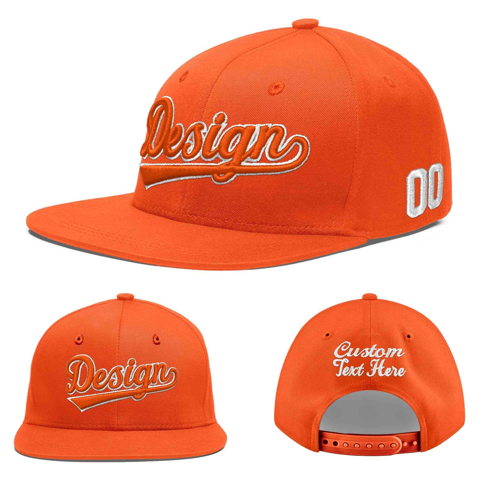 Custom Orange 3D Puff Embroidery Flat Embroidery Casual Sport Baseball Cap