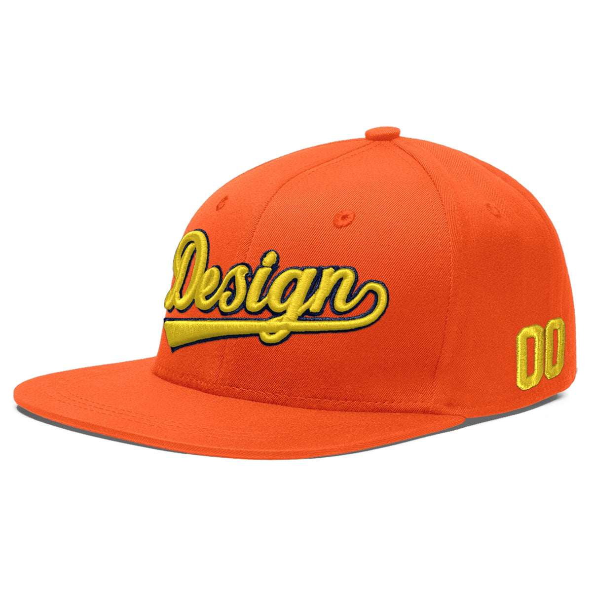 Custom Orange 3D Puff Embroidery Flat Embroidery Casual Sport Baseball Cap