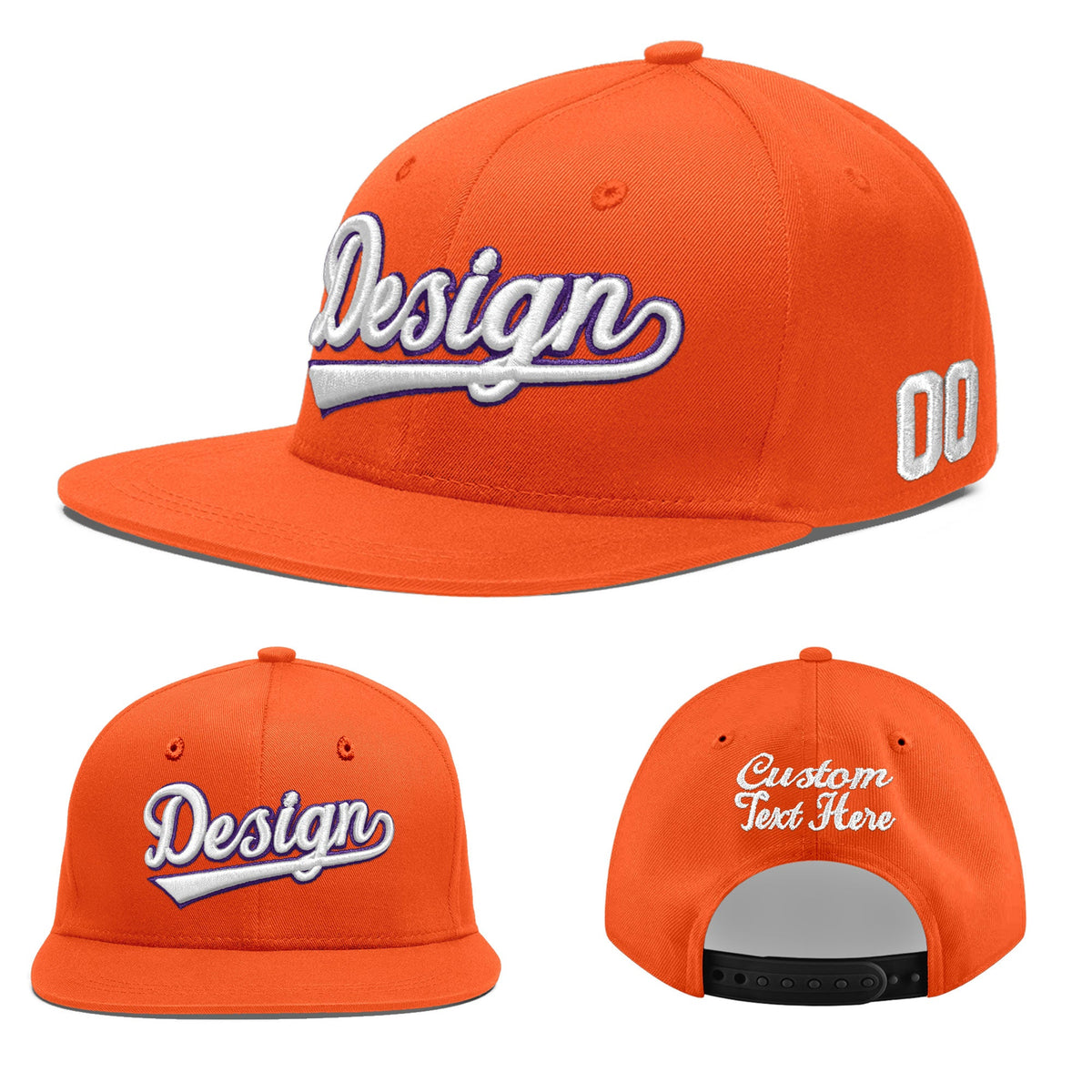 Custom Orange 3D Puff Embroidery Flat Embroidery Casual Sport Baseball Cap