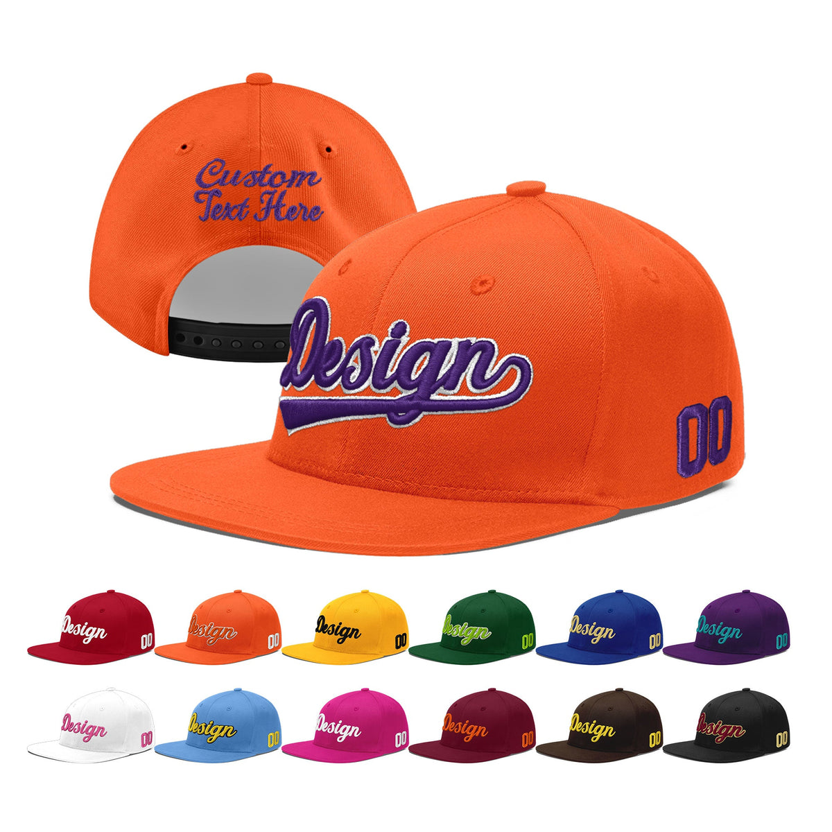 Custom Orange 3D Puff Embroidery Flat Embroidery Casual Sport Baseball Cap