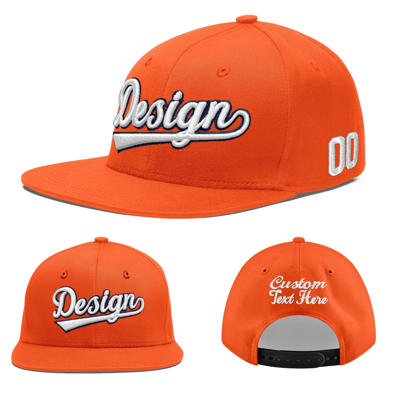 Custom Orange 3D Puff Embroidery Flat Embroidery Casual Sport Baseball Cap