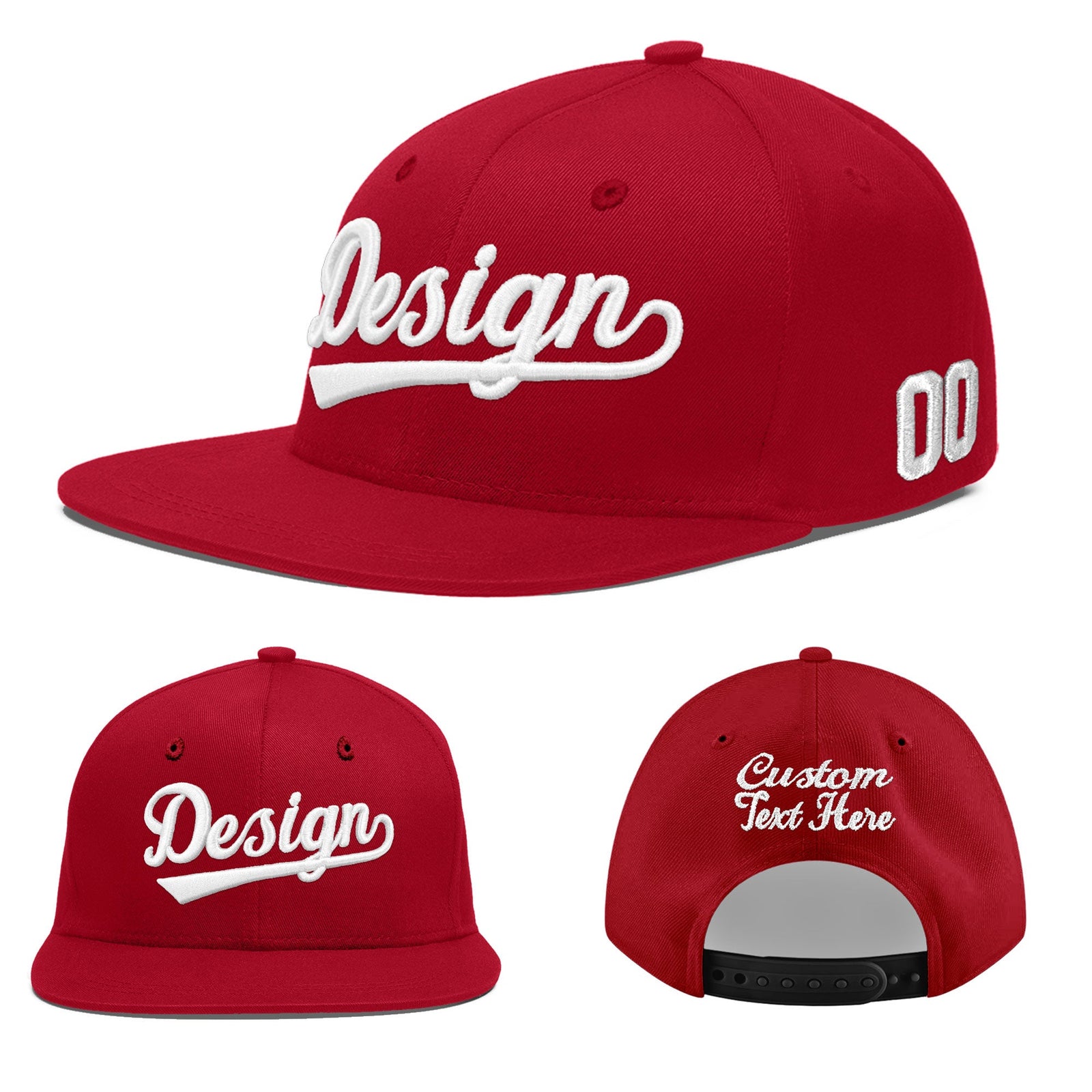 Custom Red 3D Puff Embroidery Flat Embroidery Casual Sport Baseball Cap