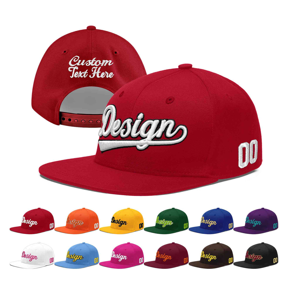 Custom Red 3D Puff Embroidery Flat Embroidery Casual Sport Baseball Cap