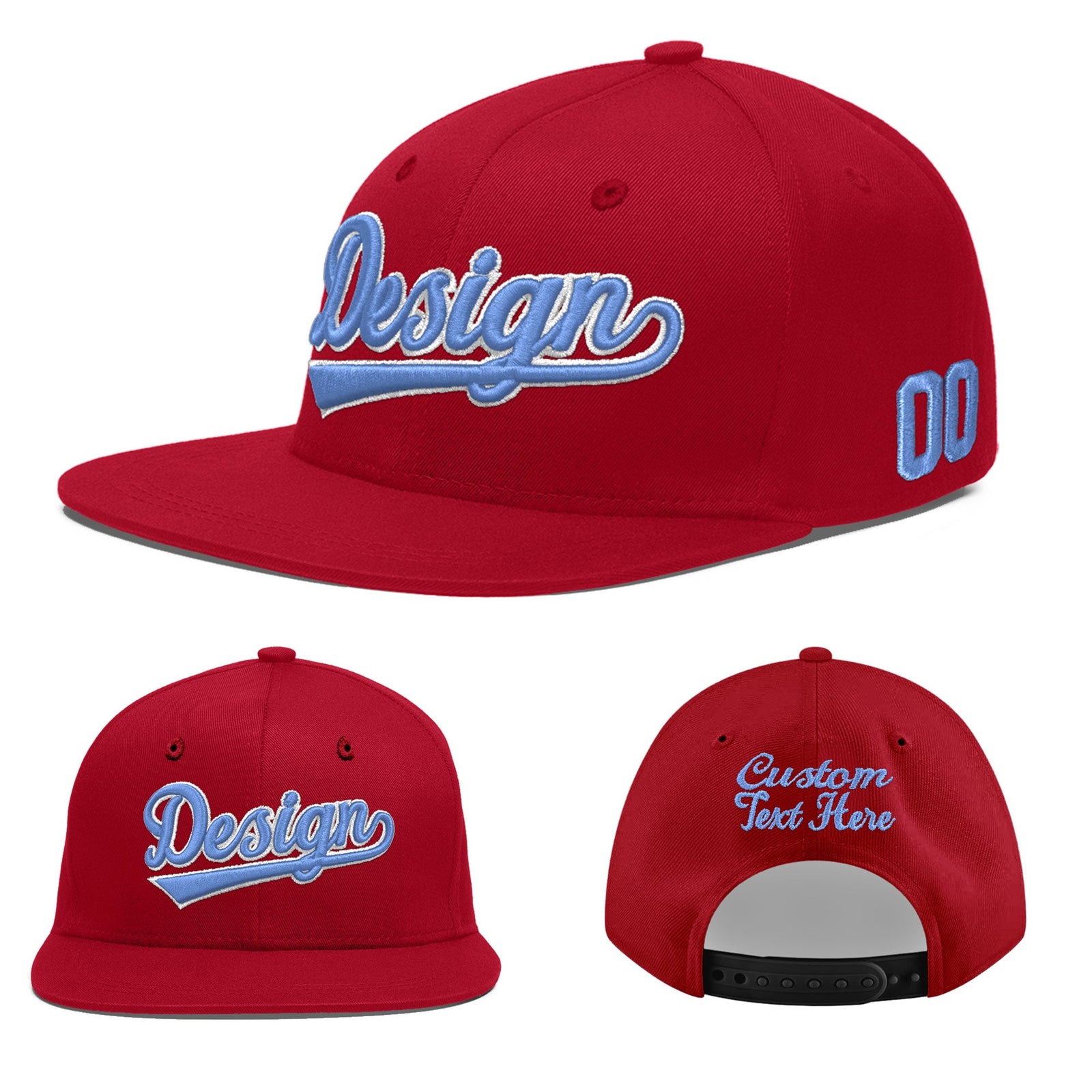 Custom Red 3D Puff Embroidery Flat Embroidery Casual Sport Baseball Cap