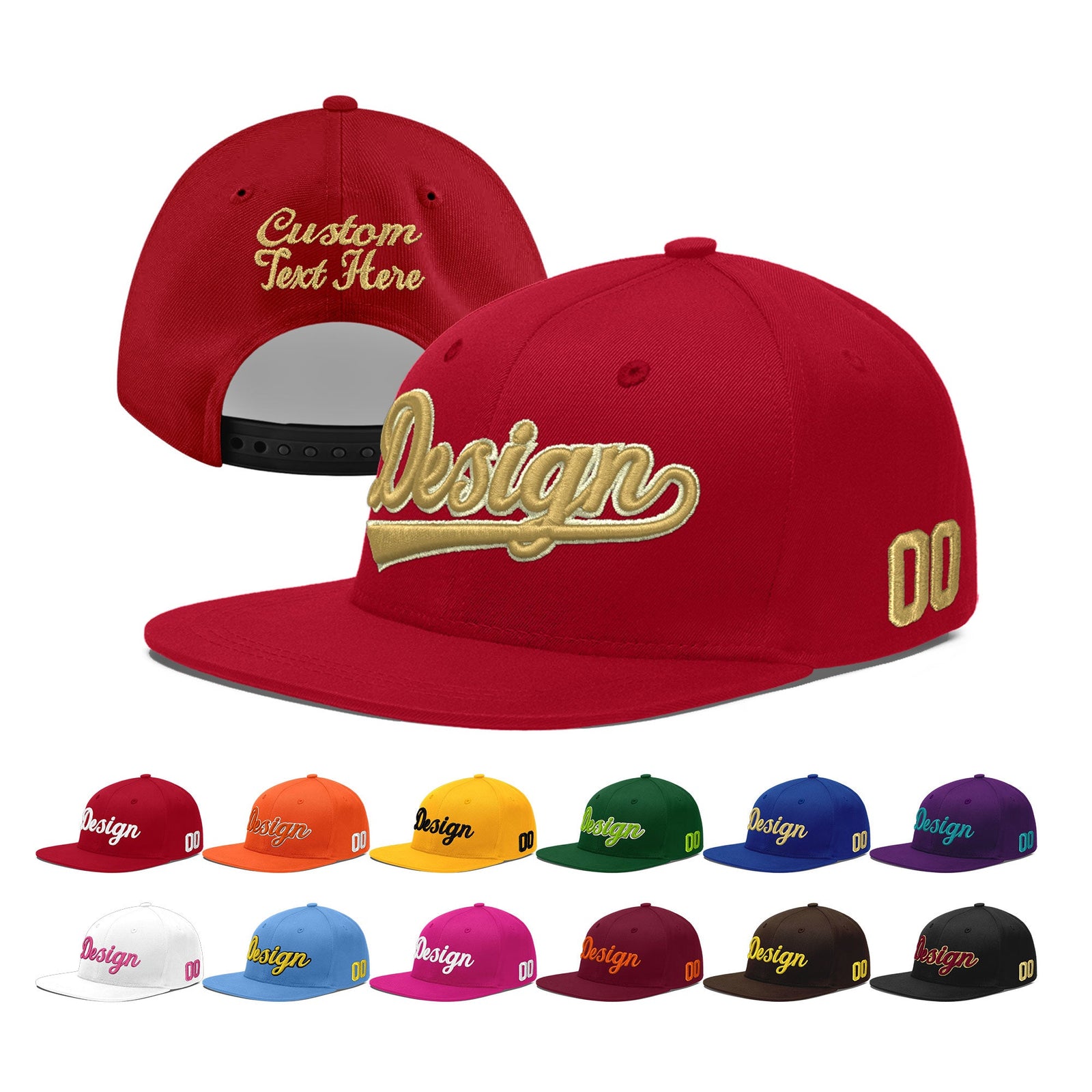 Custom Red 3D Puff Embroidery Flat Embroidery Casual Sport Baseball Cap