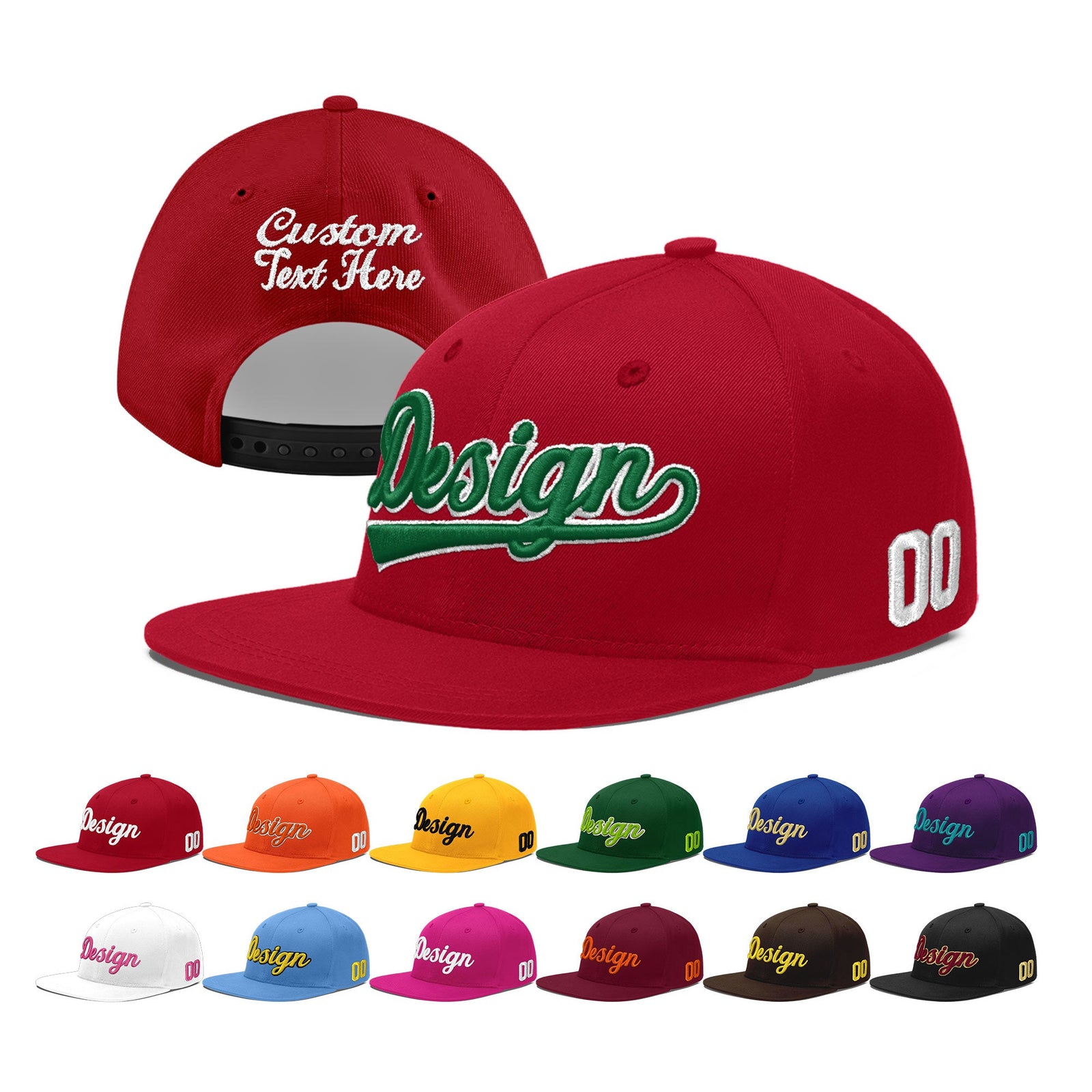 Custom Red 3D Puff Embroidery Flat Embroidery Casual Sport Baseball Cap