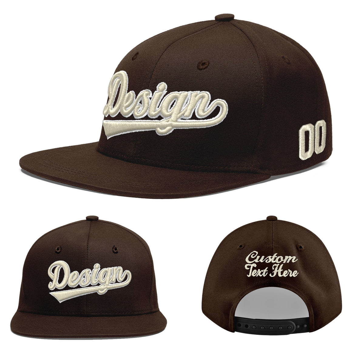 Custom Brown 3D Puff Embroidery Flat Embroidery Casual Sport Baseball Cap
