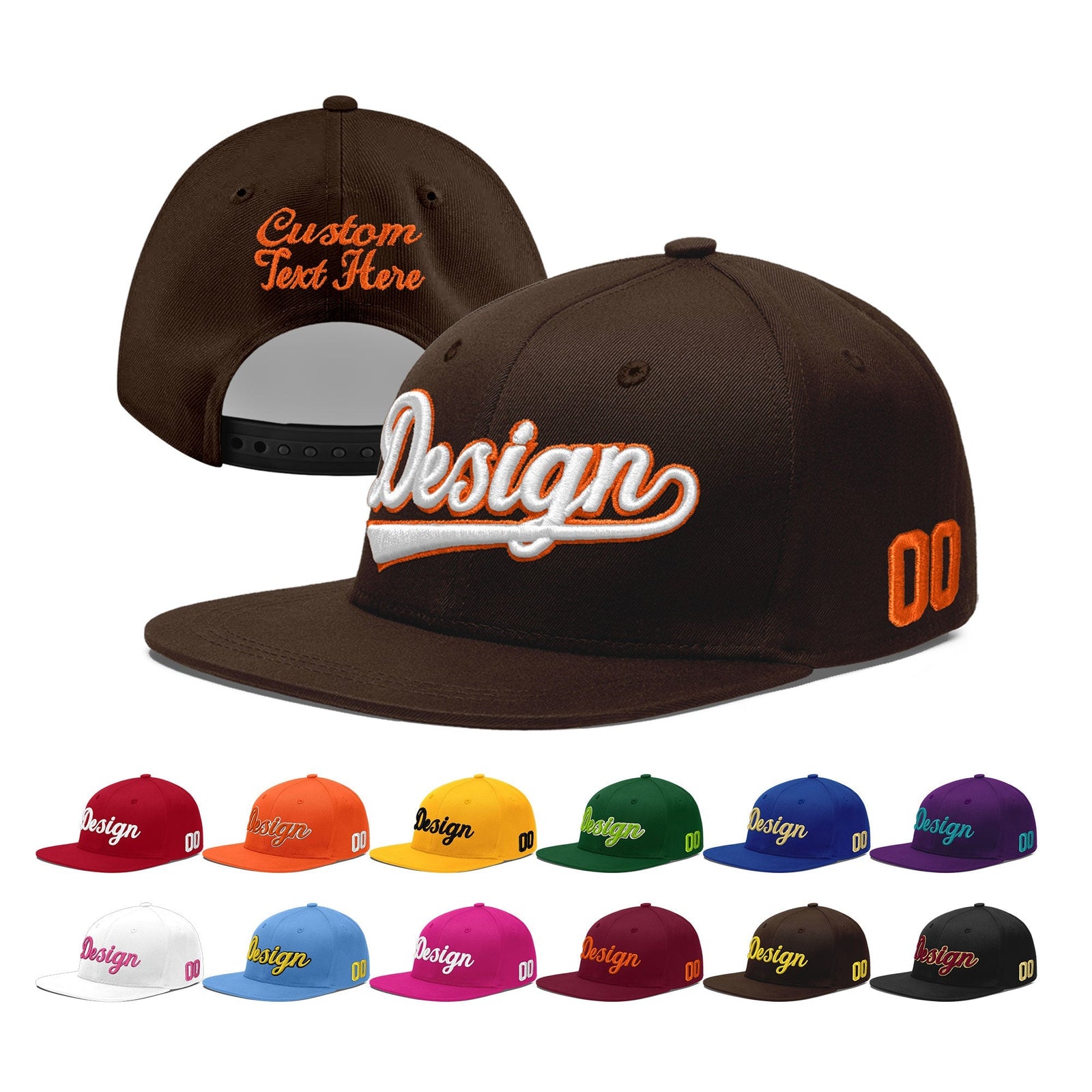 Custom Brown 3D Puff Embroidery Flat Embroidery Casual Sport Baseball Cap