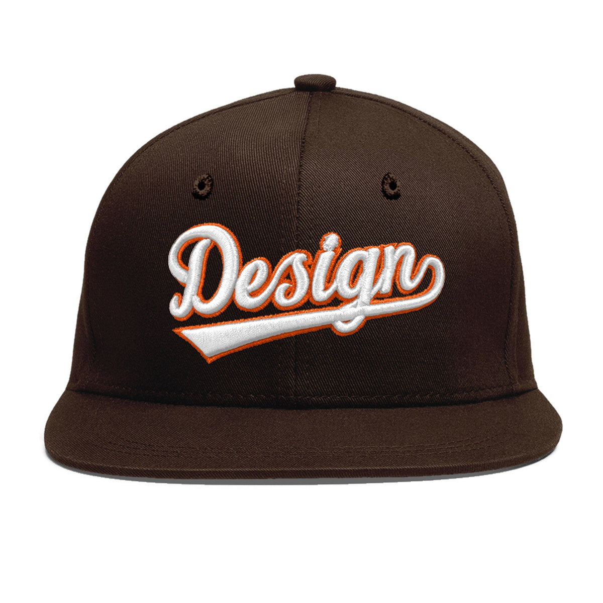 Custom Brown 3D Puff Embroidery Flat Embroidery Casual Sport Baseball Cap
