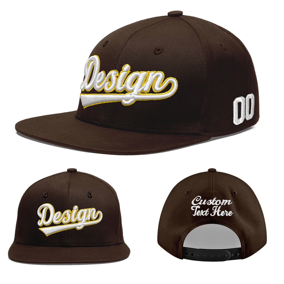 Custom Brown 3D Puff Embroidery Flat Embroidery Casual Sport Baseball Cap