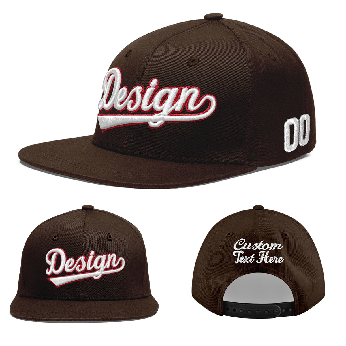 Custom Brown 3D Puff Embroidery Flat Embroidery Casual Sport Baseball Cap