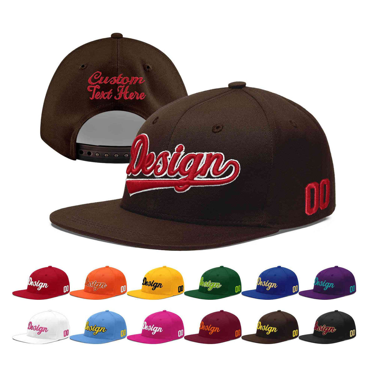 Custom Brown 3D Puff Embroidery Flat Embroidery Casual Sport Baseball Cap