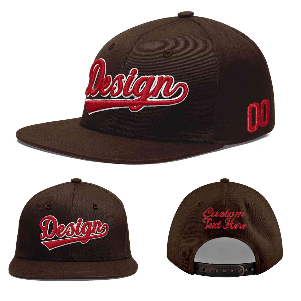 Custom Brown 3D Puff Embroidery Flat Embroidery Casual Sport Baseball Cap