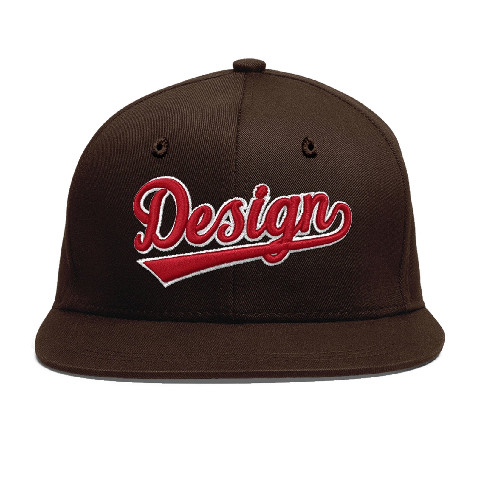 Custom Brown 3D Puff Embroidery Flat Embroidery Casual Sport Baseball Cap