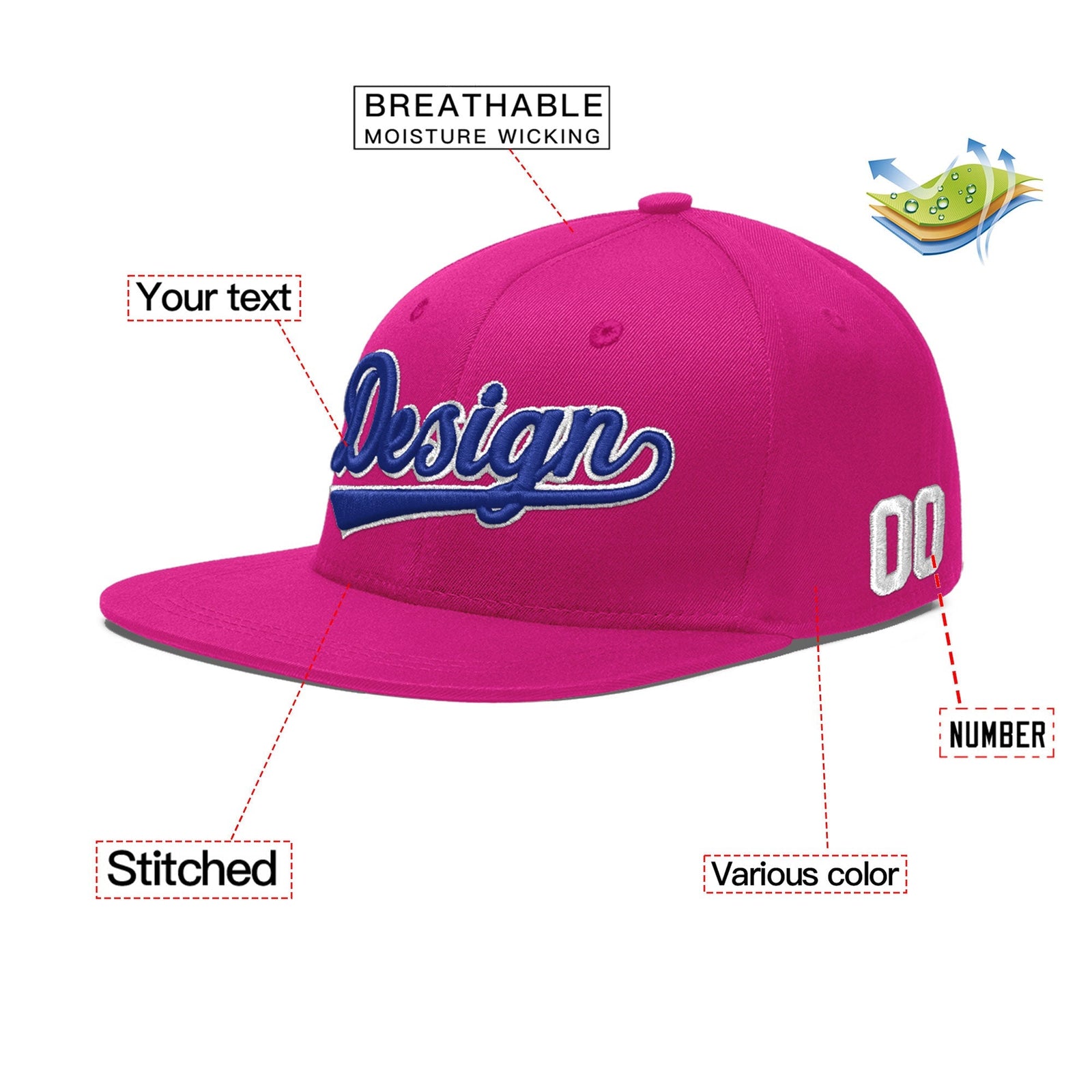 Custom Rose Red 3D Puff Embroidery Flat Embroidery Casual Sport Baseball Cap