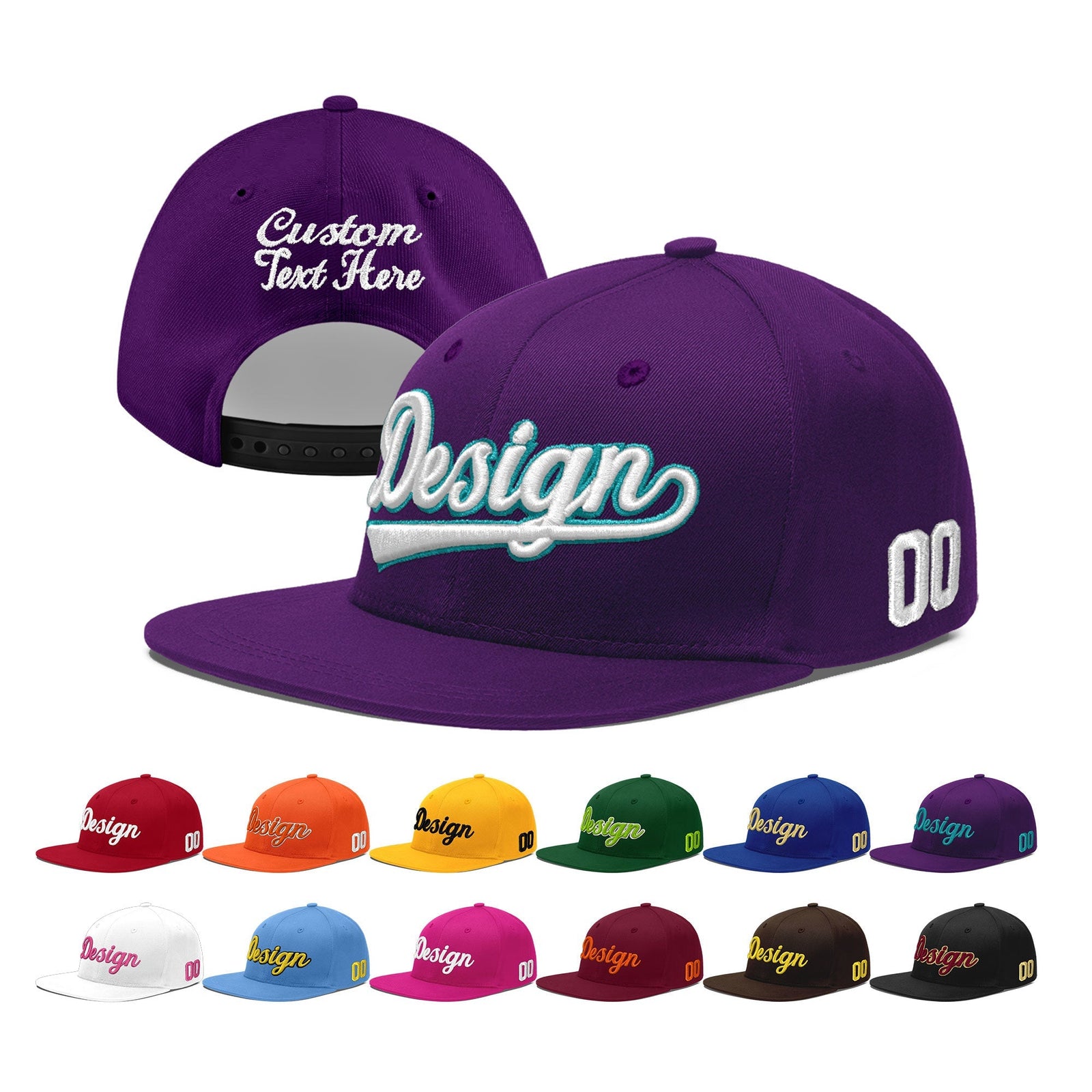 Custom Purple 3D Puff Embroidery Flat Embroidery Casual Sport Baseball Cap