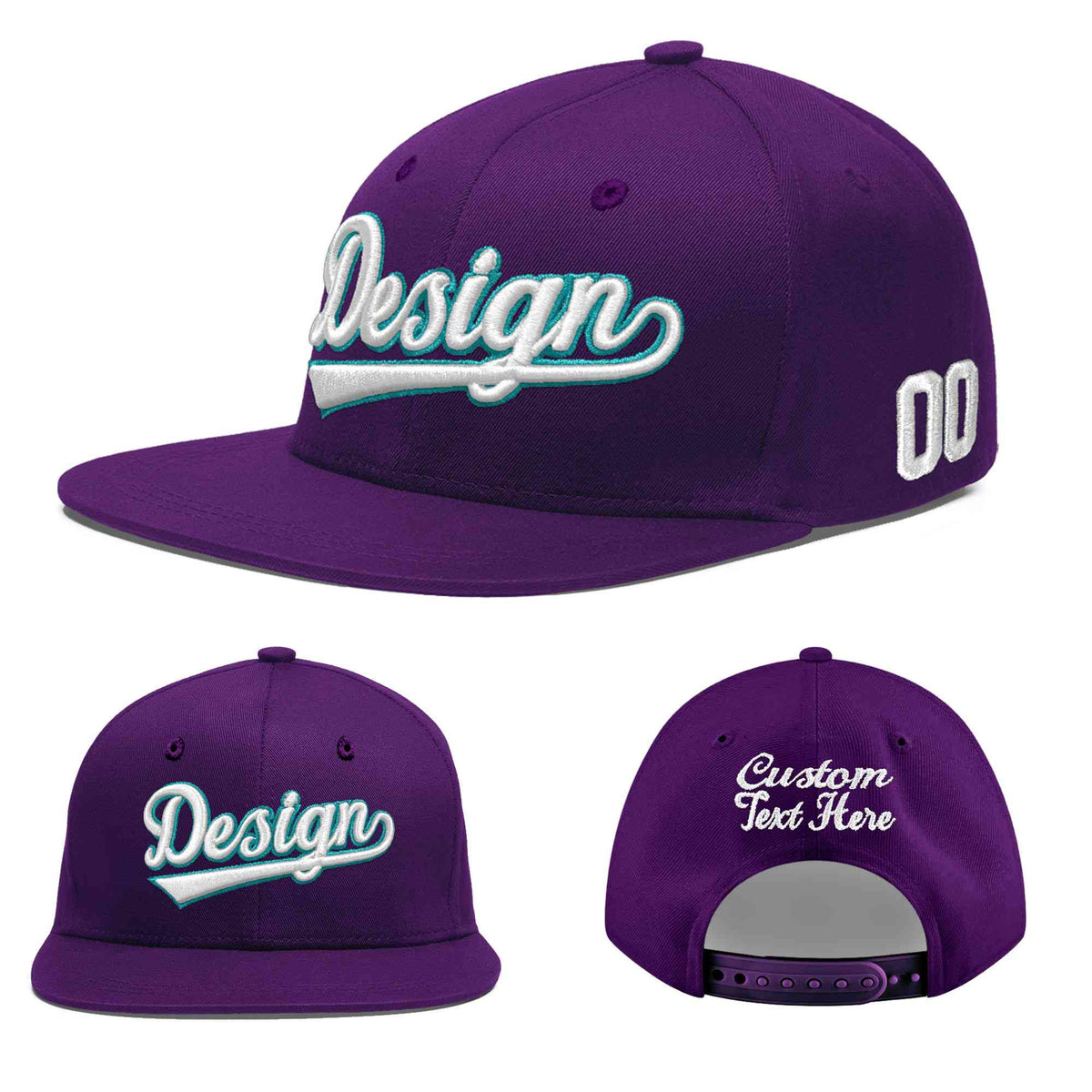 Custom Purple 3D Puff Embroidery Flat Embroidery Casual Sport Baseball Cap