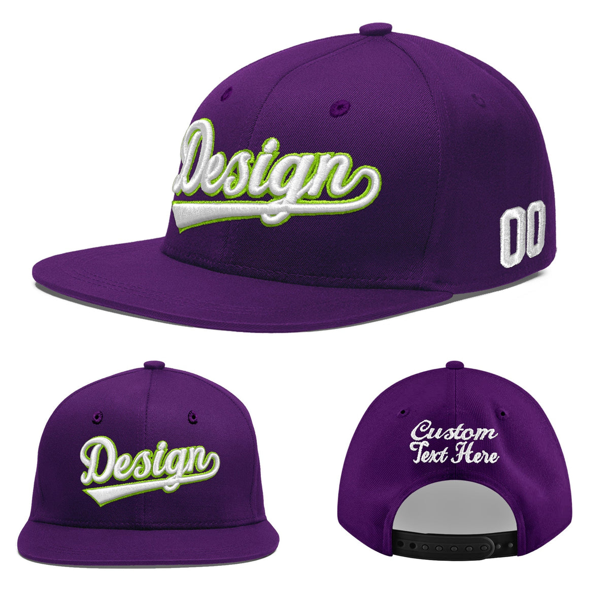 Custom Purple 3D Puff Embroidery Flat Embroidery Casual Sport Baseball Cap
