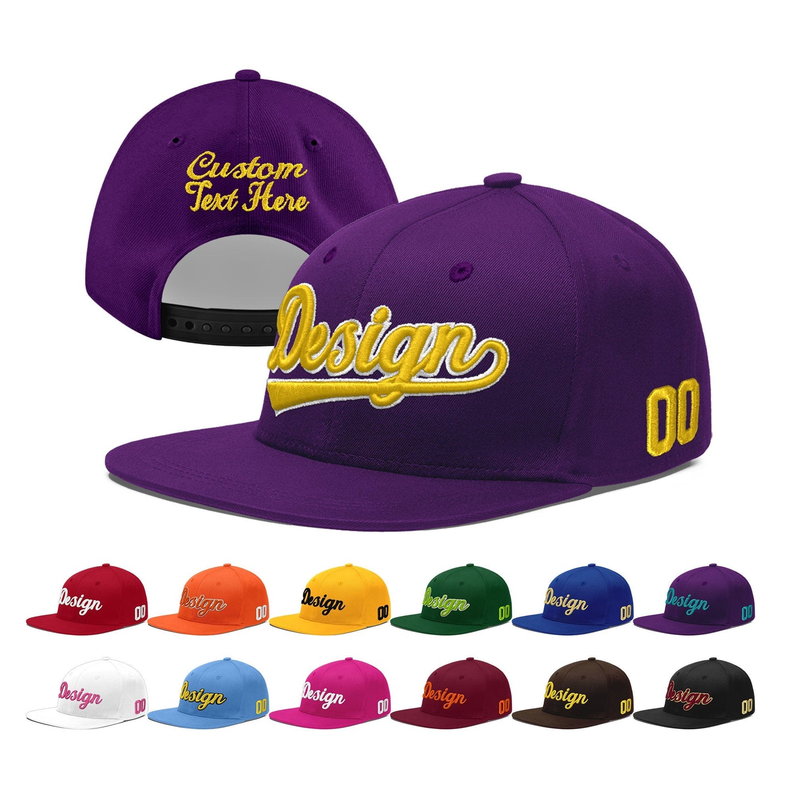 Custom Purple 3D Puff Embroidery Flat Embroidery Casual Sport Baseball Cap