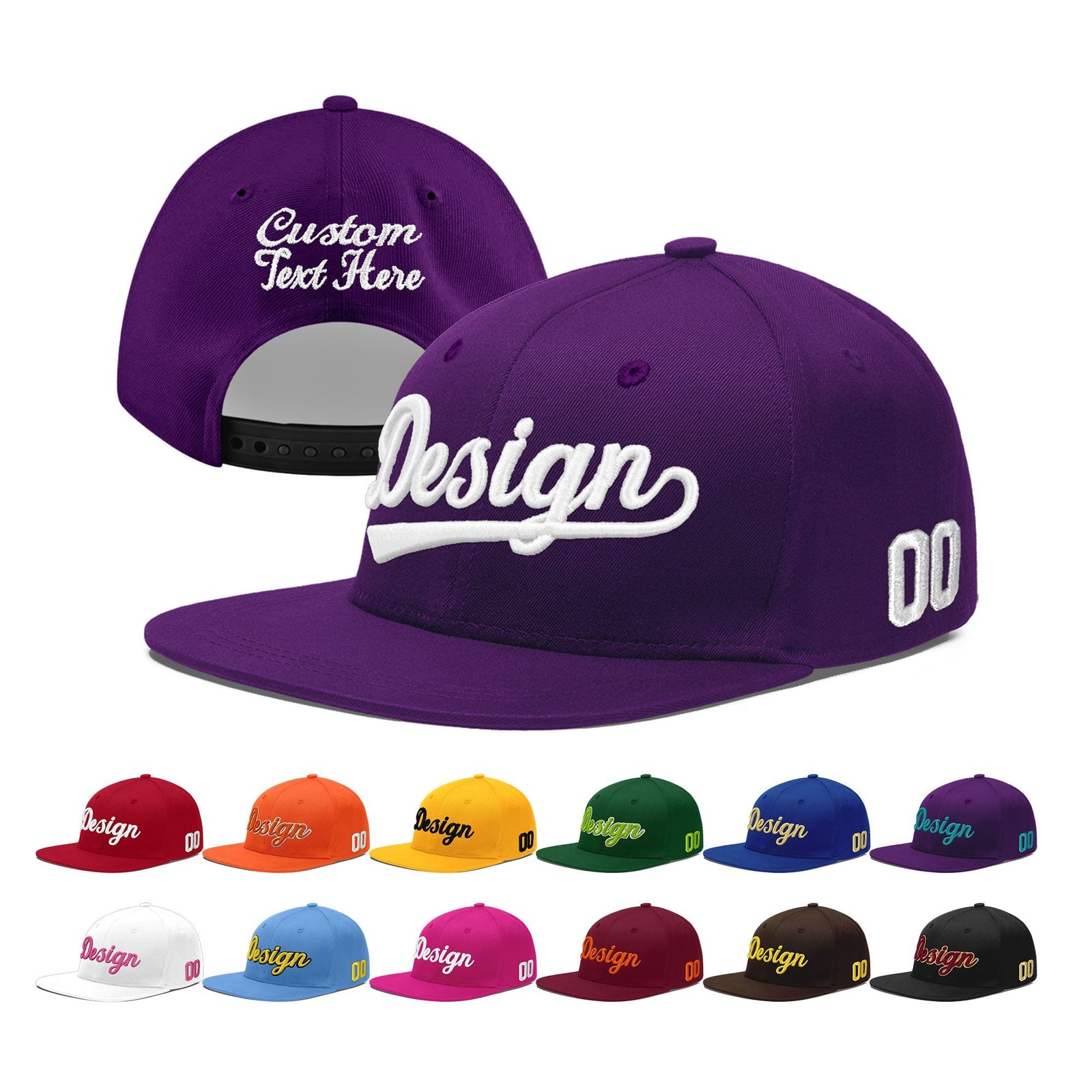 Custom Purple 3D Puff Embroidery Flat Embroidery Casual Sport Baseball Cap