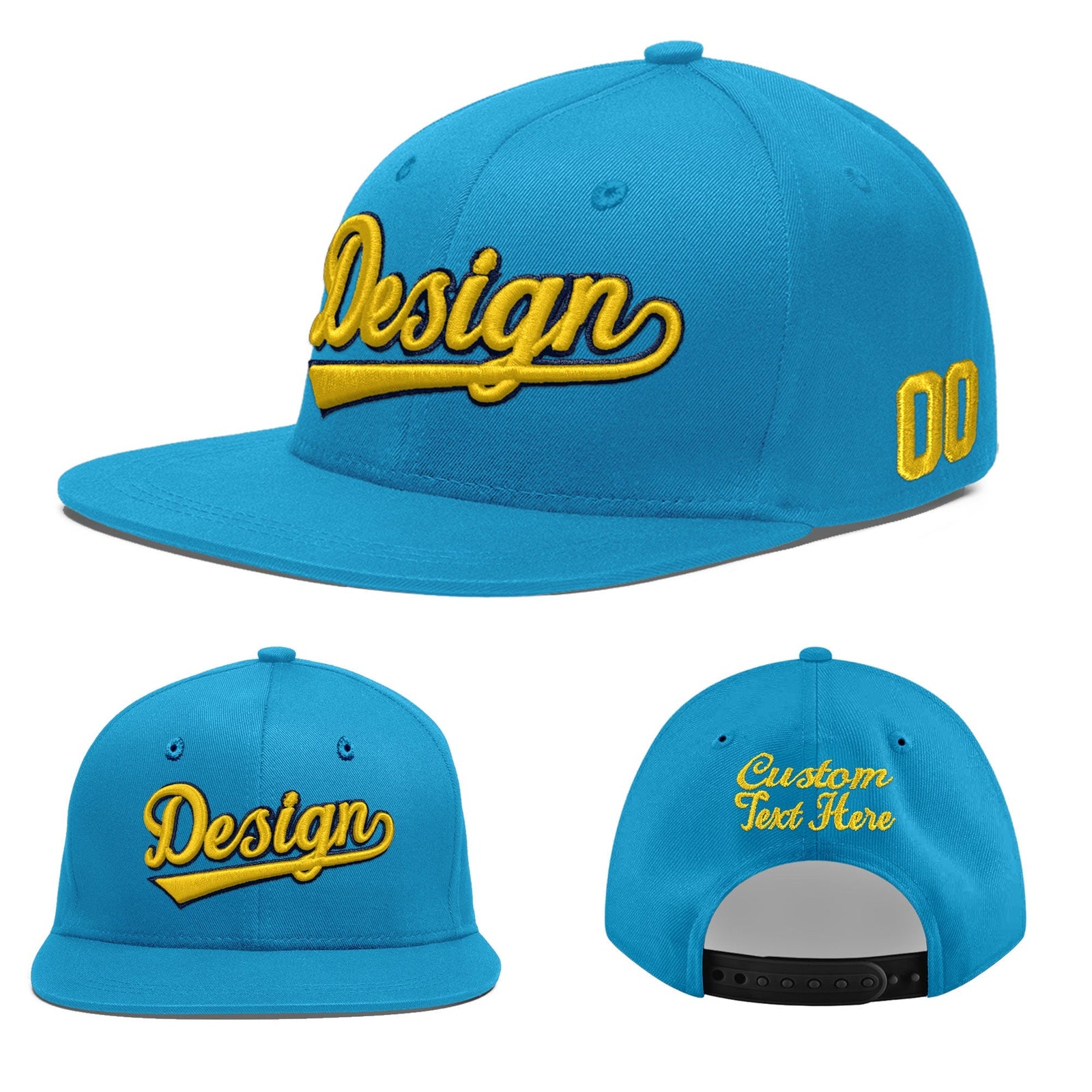 Custom Light Blue 3D Puff Embroidery Flat Embroidery Casual Sport Baseball Cap
